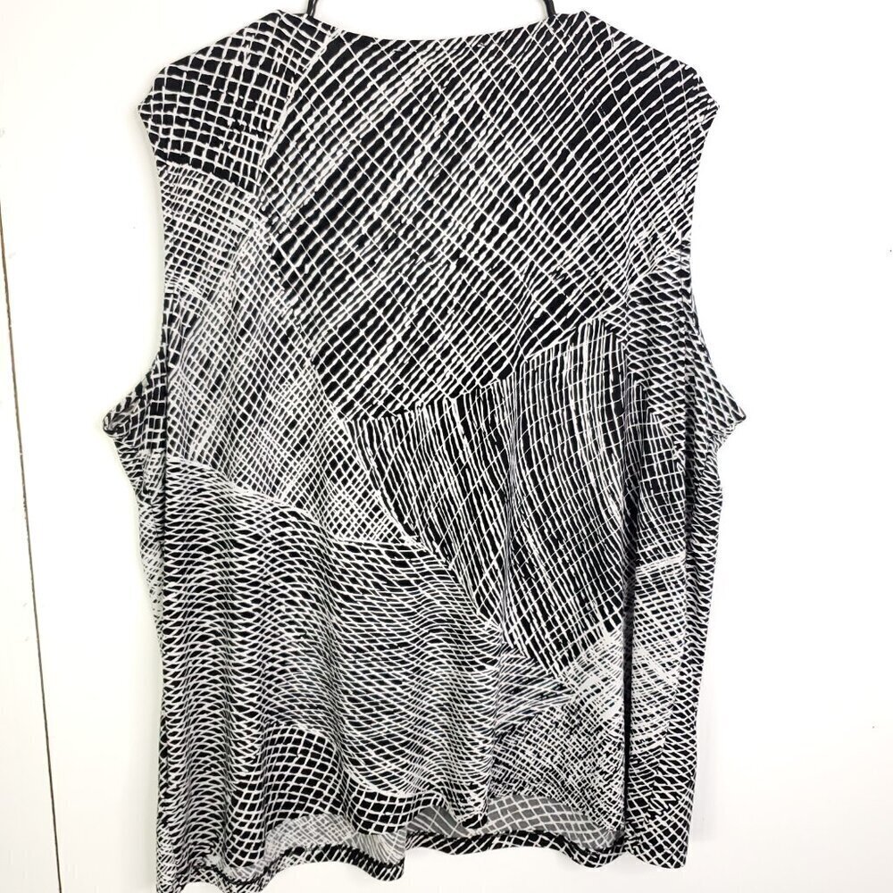 Jones Studio Top WOmens 3X V Neck Sleeveless Jersey Stretch Ruched Neck Busy - Picture 8 of 8